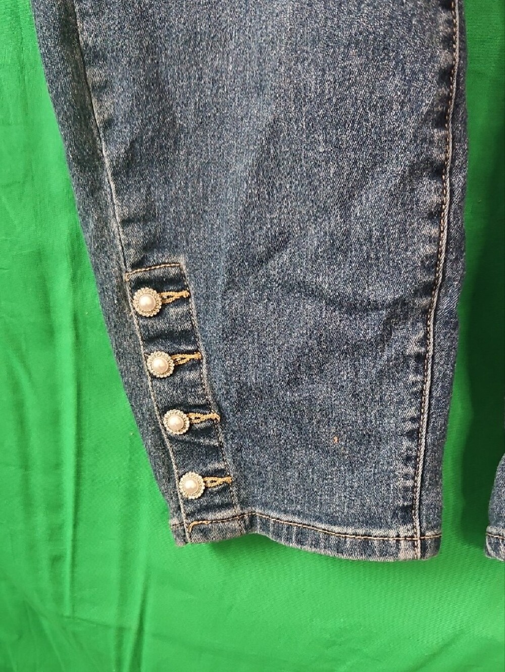 CeCe Dark Blue Ankle Crop Jeans with Button Cuff - Picture 3 of 12